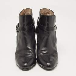 Salvatore Ferragamo Black Leather Gancini Ankle Length Boots Size 36.5