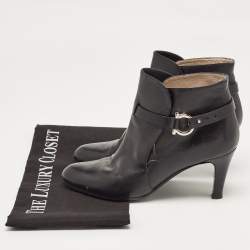 Salvatore Ferragamo Black Leather Gancini Ankle Length Boots Size 36.5