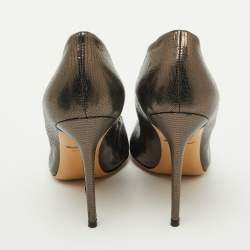 Salvatore Ferragamo Black Lizard Embossed Leather Pointed Toe Pumps Size 41