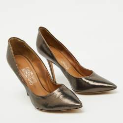Salvatore Ferragamo Black Lizard Embossed Leather Pointed Toe Pumps Size 41