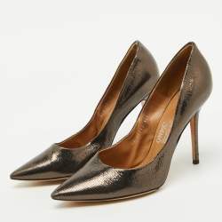 Salvatore Ferragamo Black Lizard Embossed Leather Pointed Toe Pumps Size 41