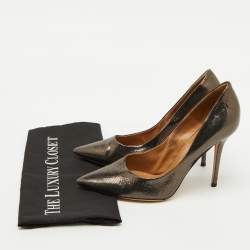 Salvatore Ferragamo Black Lizard Embossed Leather Pointed Toe Pumps Size 41