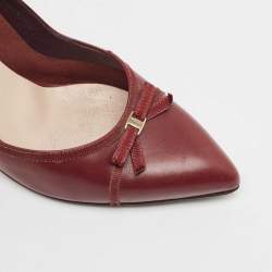 Salvatore Ferragamo Burgundy Leather Bow Pumps Size 38.5