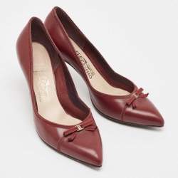 Salvatore Ferragamo Burgundy Leather Bow Pumps Size 38.5