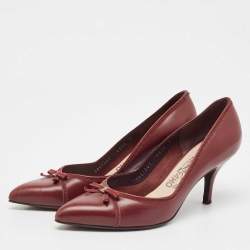 Salvatore Ferragamo Burgundy Leather Bow Pumps Size 38.5