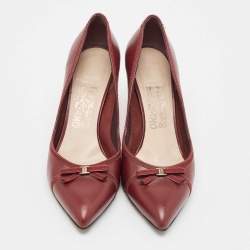 Salvatore Ferragamo Burgundy Leather Bow Pumps Size 38.5