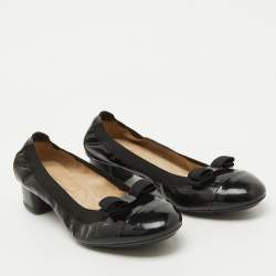 Salvatore Ferragamo Black Patent Leather Vara Bow Block Heel Pumps Size 39.5