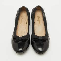 Salvatore Ferragamo Black Patent Leather Vara Bow Block Heel Pumps Size 39.5