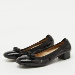 Salvatore Ferragamo Black Patent Leather Vara Bow Block Heel Pumps Size 39.5