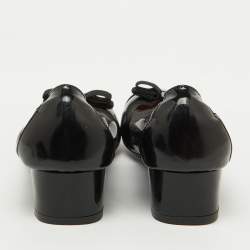 Salvatore Ferragamo Black Patent Leather Vara Bow Block Heel Pumps Size 39.5