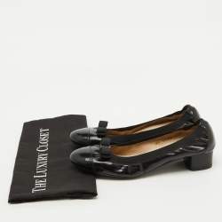 Salvatore Ferragamo Black Patent Leather Vara Bow Block Heel Pumps Size 39.5