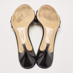 Salvatore Ferragamo Black Patent Leather Glory Bow Slide Sandals Size 40.5