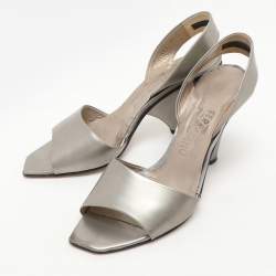 Salvatore Ferragamo Silver Leather Slingback Sandals Size 39