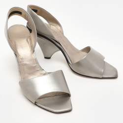 Salvatore Ferragamo Silver Leather Slingback Sandals Size 39