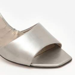 Salvatore Ferragamo Silver Leather Slingback Sandals Size 39