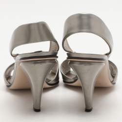 Salvatore Ferragamo Silver Leather Slingback Sandals Size 39
