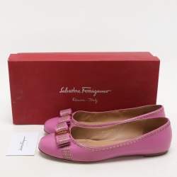 Salvatore Ferragamo Pink Leather Vara Bow Ballet Flats Size 37.5