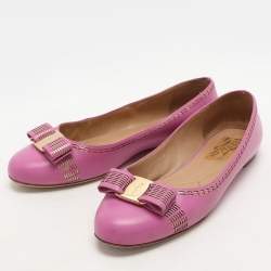 Salvatore Ferragamo Pink Leather Vara Bow Ballet Flats Size 37.5
