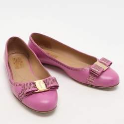 Salvatore Ferragamo Pink Leather Vara Bow Ballet Flats Size 37.5