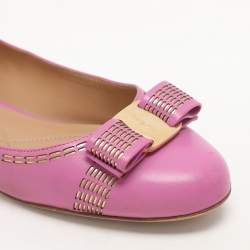 Salvatore Ferragamo Pink Leather Vara Bow Ballet Flats Size 37.5