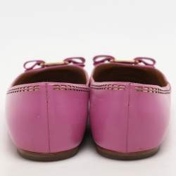 Salvatore Ferragamo Pink Leather Vara Bow Ballet Flats Size 37.5