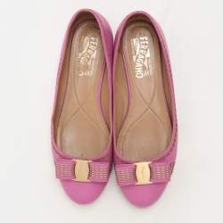 Salvatore Ferragamo Pink Leather Vara Bow Ballet Flats Size 37.5
