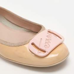 Salvatore Ferragamo Beige Patent Leather Embellished Ballet Flats Size 38