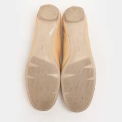 Salvatore Ferragamo Beige Patent Leather Embellished Ballet Flats Size 38