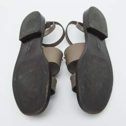 Salvatore Ferragamo Taupe Grey Leather Ankle Strap Flat Sandals Size 38
