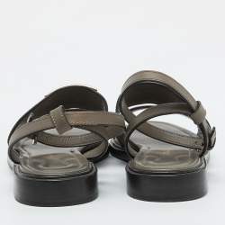 Salvatore Ferragamo Taupe Grey Leather Ankle Strap Flat Sandals Size 38