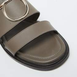 Salvatore Ferragamo Taupe Grey Leather Ankle Strap Flat Sandals Size 38