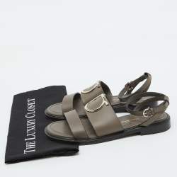 Salvatore Ferragamo Taupe Grey Leather Ankle Strap Flat Sandals Size 38