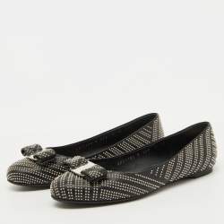 Salvatore Ferragamo Black Leather Studded Varina Bow Ballet Flats Size 37.5