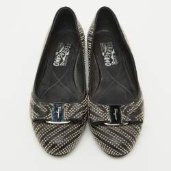 Salvatore Ferragamo Black Leather Studded Varina Bow Ballet Flats Size 37.5