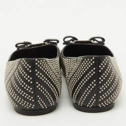 Salvatore Ferragamo Black Leather Studded Varina Bow Ballet Flats Size 37.5