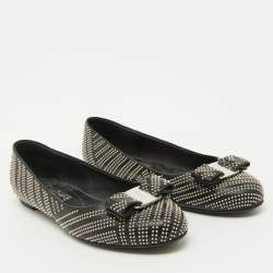 Salvatore Ferragamo Black Leather Studded Varina Bow Ballet Flats Size 37.5