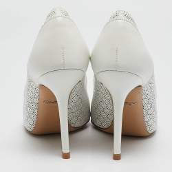Salvatore Ferragamo White Laser Cut Leather Susi Pointed Toe Pumps Size 38