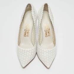 Salvatore Ferragamo White Laser Cut Leather Susi Pointed Toe Pumps Size 38