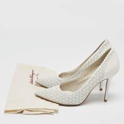 Salvatore Ferragamo White Laser Cut Leather Susi Pointed Toe Pumps Size 38