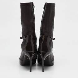 Salvatore Ferragamo Brown Leather and Patent Leather Mid Calf Boots Size 39.5