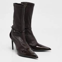 Salvatore Ferragamo Brown Leather and Patent Leather Mid Calf Boots Size 39.5