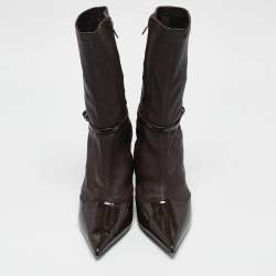 Salvatore Ferragamo Brown Leather and Patent Leather Mid Calf Boots Size 39.5
