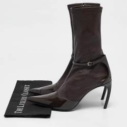 Salvatore Ferragamo Brown Leather and Patent Leather Mid Calf Boots Size 39.5