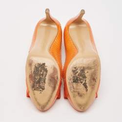 Salvatore Ferragamo Orange Snakeskin Vara Bow Pumps Size 37