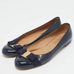 Pre Owned Salvatore Ferragamo Navy Blue Patent Leather Varina Ballet Flats Size 37.5