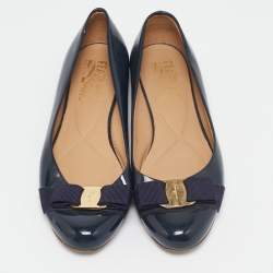 Pre Owned Salvatore Ferragamo Navy Blue Patent Leather Varina Ballet Flats Size 37.5