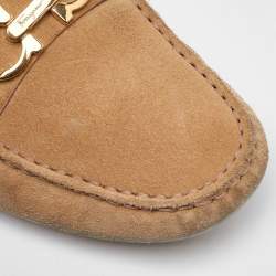 Salvatore Ferragamo Beige Suede Slip On Gancini Loafers Size 40