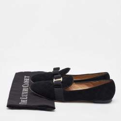 Salvatore Ferragamo Black Suede Vara Bow Smoking Slippers Size 40.5