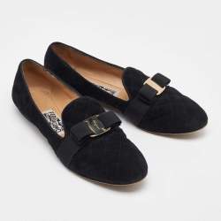 Salvatore Ferragamo Black Suede Vara Bow Smoking Slippers Size 40.5