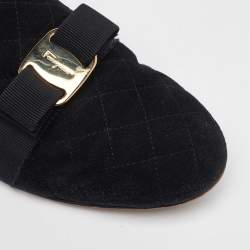 Salvatore Ferragamo Black Suede Vara Bow Smoking Slippers Size 40.5